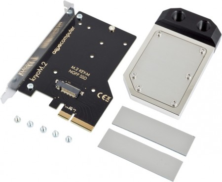 Aquacomputer kryoM.2 PCIe 3.0/4.0 x4 adapter for M.2 NGFF PCIe SSD, M-Key with nickel plated water block
